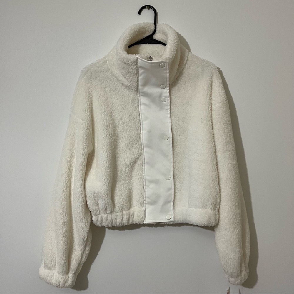 C&C California High Neck Teddy Fleece Jacket White L